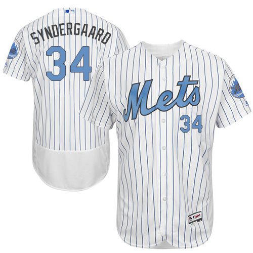 Mets #34 Noah Syndergaard White(Blue Strip) Flexbase Authentic Collection Father's Day Stitched MLB Jersey - Click Image to Close